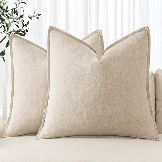 MIULEE Decorative Linen Euro Sham Pillow Covers 24x24 Natural Beige Boho Farmhouse Neutral Christmas Couch Throw Pillows for Bed Pack of 2 Accent Modern Pillowcase Sofa Livingroom Home Decor