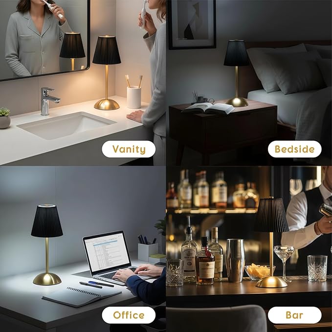 2-Pack Rechargeable Cordless Table Lamps, 3CCT & Stepless Dimming, LED Wireless Lamp with Touch Control for Bedside Nightstand, Dining Table, Outdoor Patio Use, 12 * 5 Inches (Black)
