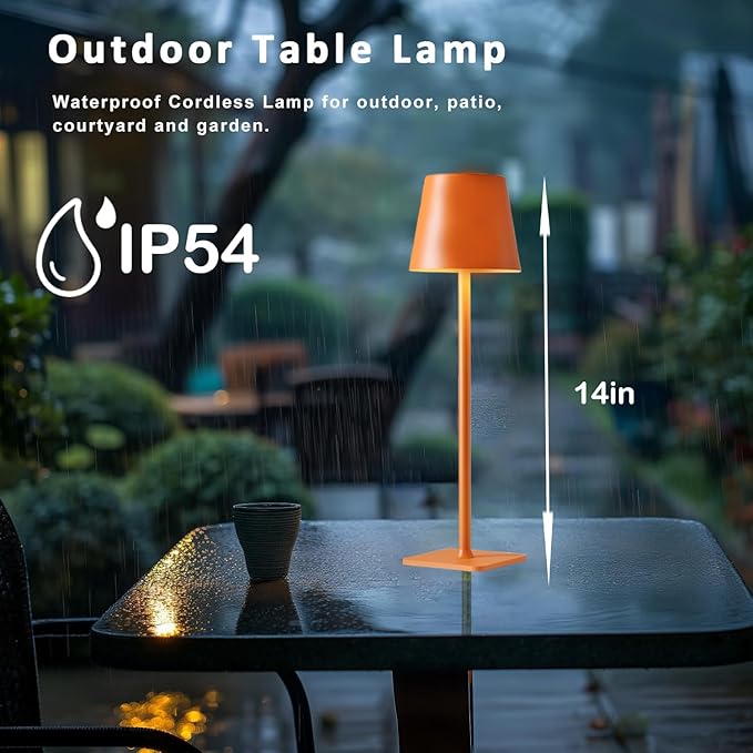 Orange Rechargeable Table Lamp Set of 2,Small Led Cordless Table Lamp,Outdoor Table Light for Restaurant Dining Table Top Tabletop Dinner,Retor Lamp Mid Century Morder Lamp,Vintage Lamps,Kitchen lamp
