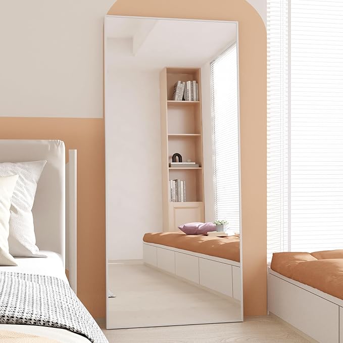 LFT HUIMEI2Y Full Length Mirror - 65"x22", Rectangle Tempered Mirror with Stand, Wall Mounted for Bedroom or Living Room, Silver