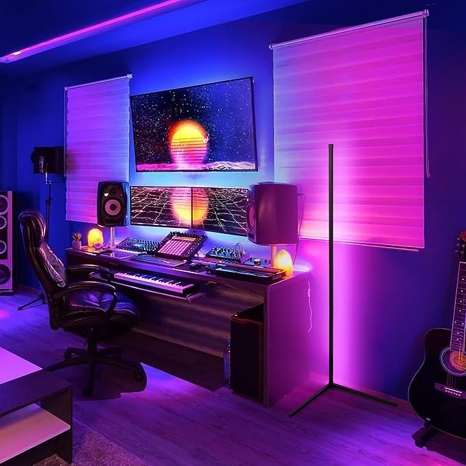 Corner Floor Lamp, LED Ambient Mood Lighting for Living Room - Color Changing RGB Floor Lamps with Music Sync, Modern Home Lighting for Gaming Room Decor