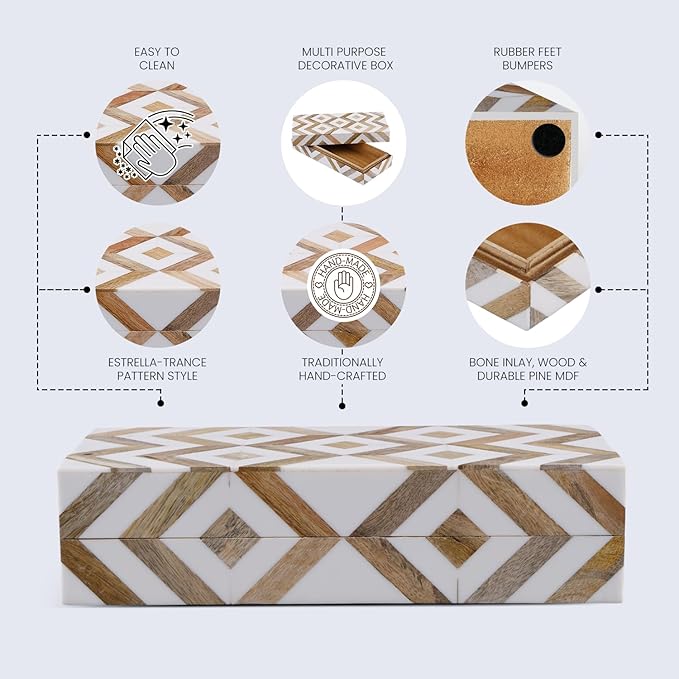 Handicrafts Home Decorative Organizer Box 10x5 – Large Keepsake Box with Lid, Modern Decorative Storage Box, Bohemian Coffee Table Décor, Jewelry & Memory Box, Decorative Accent Box for Home Décor