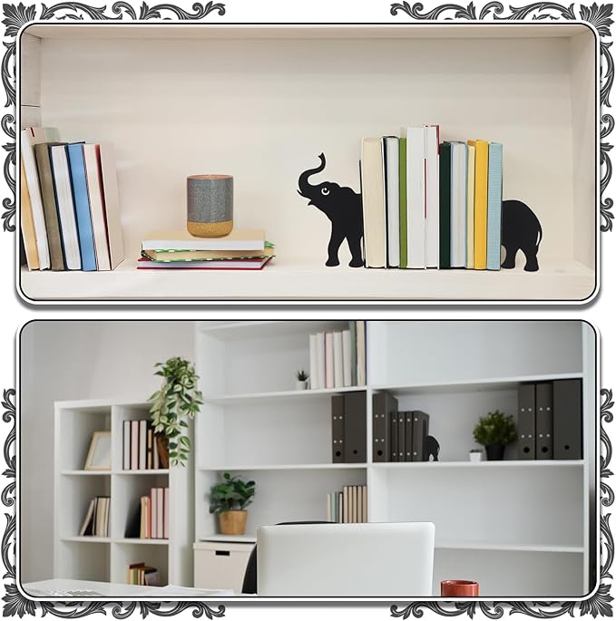 Geelin Elephant Metal Bookends Set of 2 Styles Book Ends for Shelves Bookshelf Home Office Desk Bookshelf Decor Gift for Elephant Lovers and Reading Enthusiasts