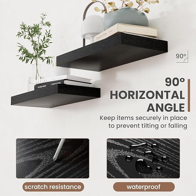 55 Inch Floating Shelves, 8 Inch Deep Floating Shelves for Wall, Hanging Shelf with Invisible Brackets, Deep Shelves for Bathroom, Bedroom, Living Room, Black, Set of 1