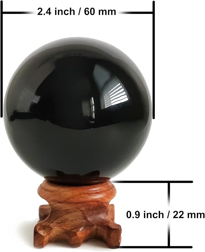 Mina Heal Natural Obsidian Crystal Ball for Meditation, Divination, Feng Shui, and Healing – Black Obsidian Sphere with Stand