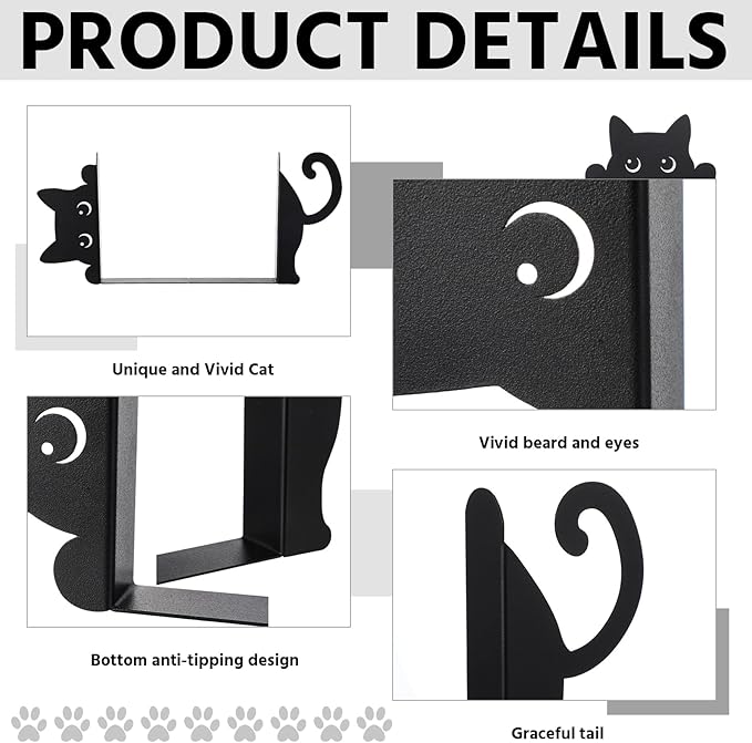 Geelin Peeping Cat Metal Bookends Set of 2 Cute Book Ends for Shelves Decorative Bookshelf Home Office Desk Bookshelf Decor Gift for Cat Lovers and Reading Enthusiasts