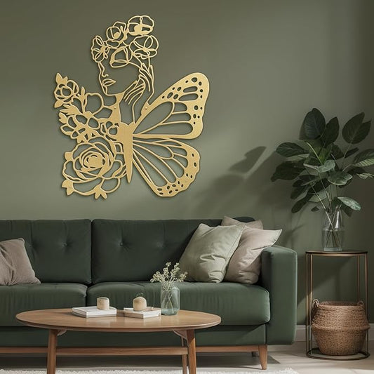 SIGNLEADER Metal Wall Art Decor Woman with butterfly Wings Minimalist Modern Abstract Wall Sculpture Hangings Home Decoration for Living Room, Bedroom, Bathroom, Kitchen, Outdoor - 18" Gold
