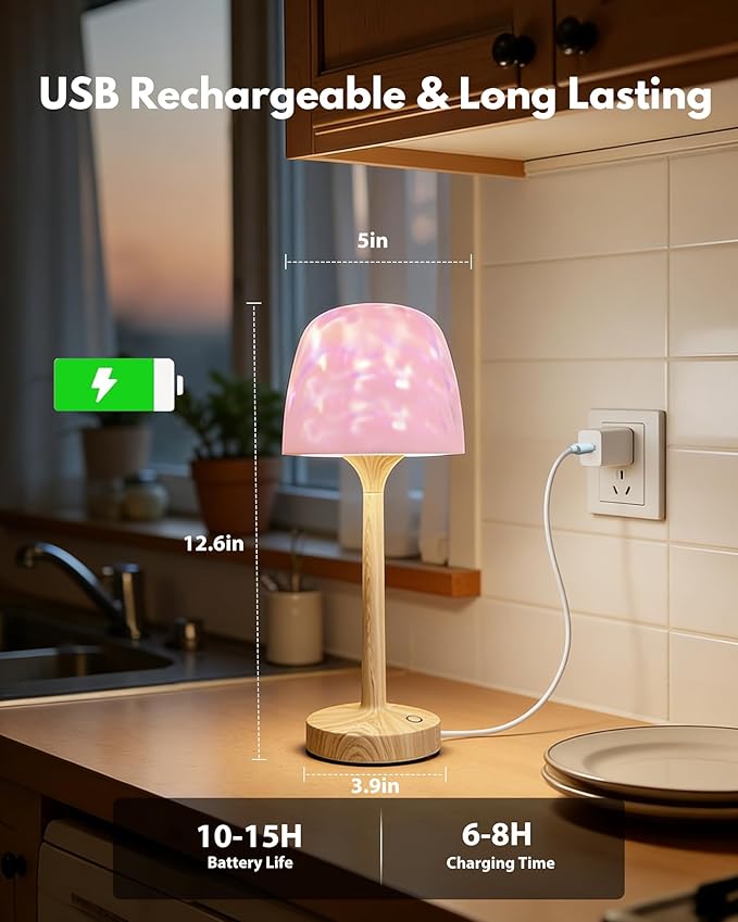 Spa-Like Shower Lamp - Waterproof Bathroom Lamp with 16 Color Ocean Wave Projector, Cordless Light for Inside Shower/Bathtub Bedroom Living Room Kitchen Decor (Wood Grain)