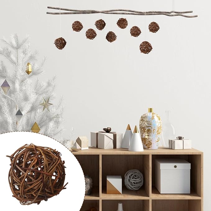 60 PCS 2.36 inch Decorative Wicker Rattan Balls, Wicker Dried Vine Balls for Party Wedding, Table Decoration and Home Décor