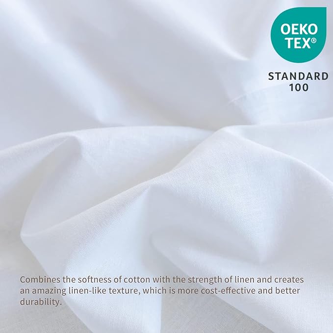 BISELINA French Linen Bed Skirt with Pleated Corner 18-Inch Tailored Drop Natural Flax Cotton Blend Basic Dust Ruffle Soft Cozy Farmhouse Bedding (18" Full, Basic White)