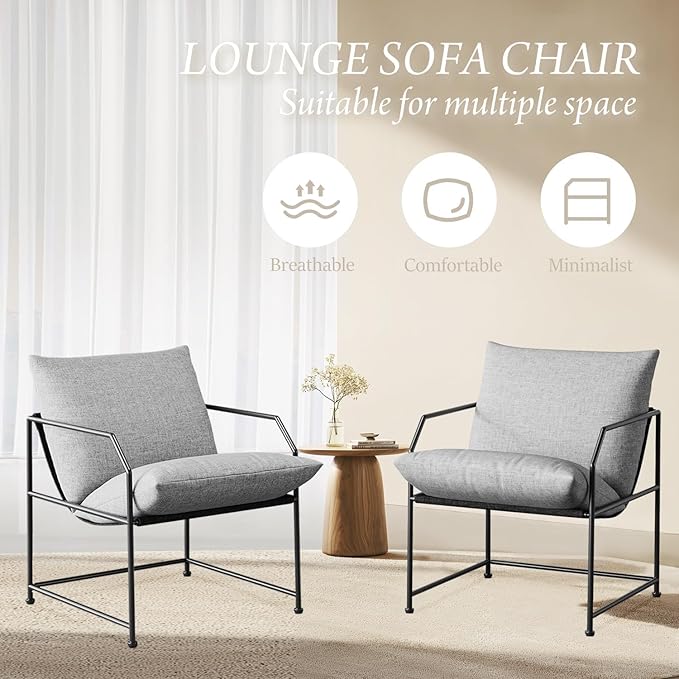 YEEFY Modern Mid Century Modern Accent Chair, Comfy Reading Chair for Living Room, Bedroom, Upholstered Lounge Chair(Gray, 1)