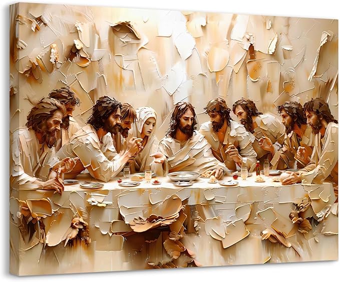 Jesus Last Supper Wall Art, Christian Wall Decor, Jesus Canvas Prints Painting Religious Bible Artwork Christ Home Decor Pictures for Dining Room Prayer Room 16x24 Inch Framed