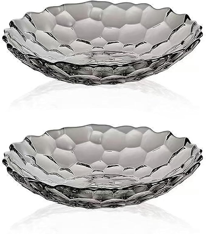 2 Pack Glass Fruit Bowl, Fruit Basket Holder, Crystal Fruit Bowl, Dessert Plate,Decorative Pedestal Bowl,for Table Décor for Home,Office, Wedding Decor, Fruit, Snack, Dessert (Large,Grey)
