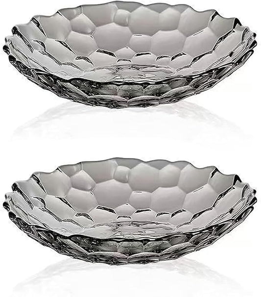 2 Pack Glass Fruit Bowl, Fruit Basket Holder, Crystal Fruit Bowl, Dessert Plate,Decorative Pedestal Bowl,for Table Décor for Home,Office, Wedding Decor, Fruit, Snack, Dessert (Large,Grey)