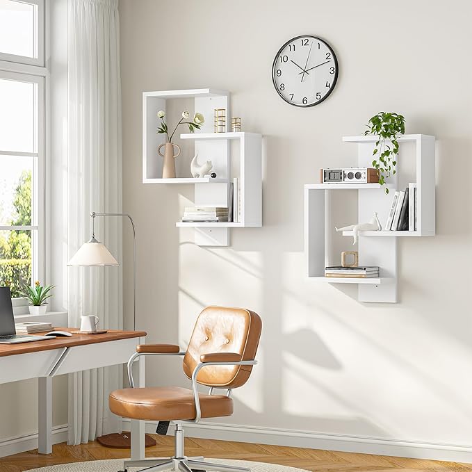 REIBII Multi Functional Floating Shelves, DIY Wall Mounted Shelves, White Display Shelf for Living Room, Bedroom, Office, Lack Shelf for Home Decor