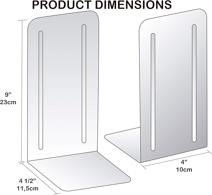 Acrimet Jumbo Premium Metal Bookends 9" (Heavy Duty) (White Color) (1 Pair)