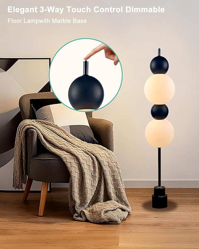 Lightdot Black Globe Floor Lamp with 3 Color Temperatures LED Bulbs,Dimmable Floor Lamps with Touch Switch,Unique Modern Standing Tall Lamp for Bedroom Living Room Home Office