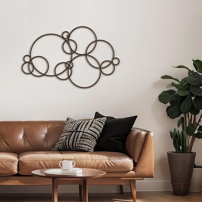 SIGNLEADER Metal Wall Decor Circles Bubbles Minimalist Modern Luxury Wall Sculpture Hangings 3D Statue Home Decoration for Living Room, Bedroom, Bathroom, Kitchen, Fireplace, Office - 24" Bronze