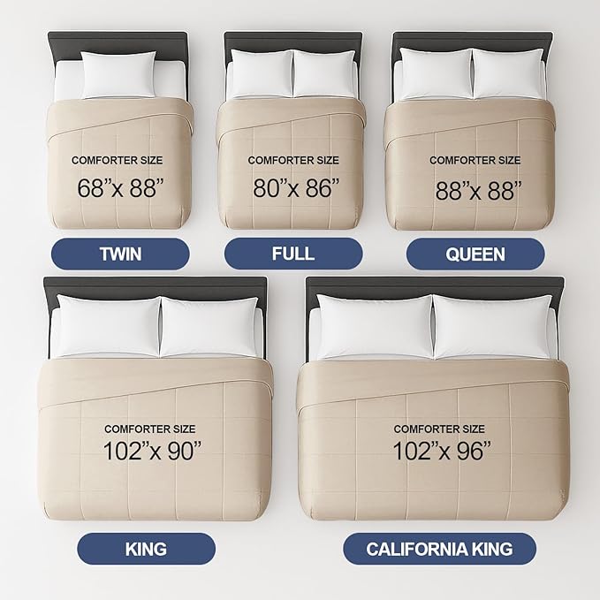 King Size, Cream Alternative Down Comforter - Warm and Lightweight - Luxury and Breathable Hotel Quality Bedding Set - All Season Fluffy and Cozy Oversized Cooling Microfiber Duvet Insert Comforter