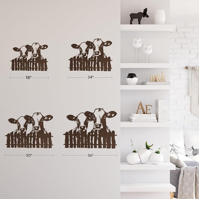 SIGNLEADER Metal Wall Art Decor Two Cows at the Fence Minimalist Modern Abstract Wall Sculpture Hangings Home Decoration for Living Room, Bedroom, Bathroom, Kitchen, Outdoor - 18" Bronze