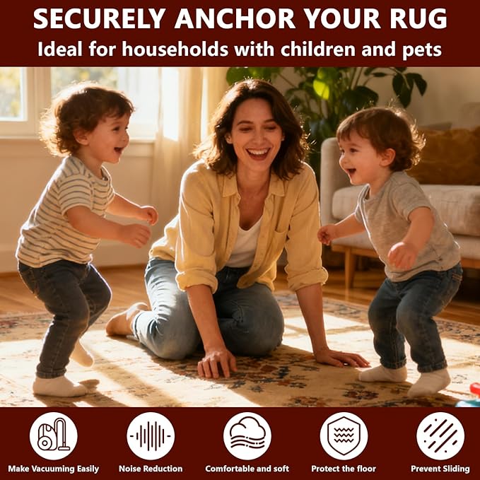 Non Slip Rug Pad Gripper, 5 x 7 Ft Extra Thick Foam Under Area Rug Carpet Pads for Any Hard Surface Floors, Keep Your Carpets Safe and in Place, Prevent Rug from Wrinkling or Buckling