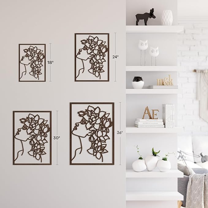 SIGNLEADER Metal Wall Art Decor Flowers Head Woman Modern Abstract Wall Sculpture Hangings Home Decoration for Living Room, Bedroom, Bathroom, Kitchen, Outdoor - 18" Bronze