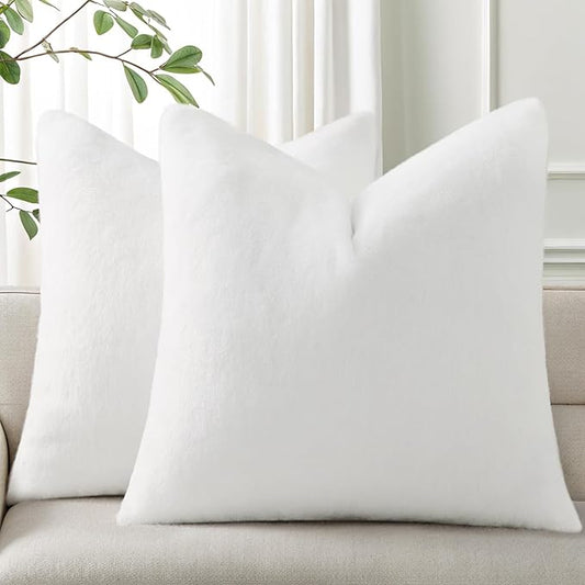 Pallene Faux Fur Plush Spring Throw Pillow Covers 26x26 Set of 2, Soft Fluffy Couch Pillow Covers for Living Room, White