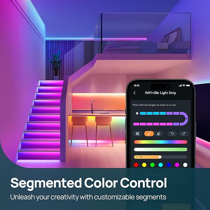 Linkind LED Strip Lights RGB 10ft, Smart Light Strip Work with Alexa and Google Home, App Control Music Sync Segmented Color Changing Led Lights for Bedroom Kitchen