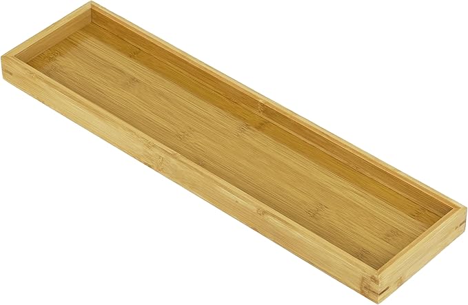 Bam & Boo Natural Bamboo Serving Tray Modern Rectangular (Bamboo, 19.1” x 5.25" x 1.2") for Food, Drinks, Decor, Vanity in Home, Kitchen, Bathroom, Coffee Table, Bed