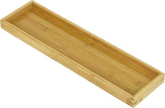 Bam & Boo Natural Bamboo Serving Tray Modern Rectangular (Bamboo, 19.1” x 5.25" x 1.2") for Food, Drinks, Decor, Vanity in Home, Kitchen, Bathroom, Coffee Table, Bed