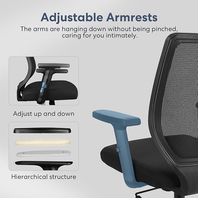 Schwake Ergonomic Office Chair Home Mesh Desk Chair with Adjustable Arms - Mid Back Computer Chairs for Adults - Swivel Task Chair Comfortable for Home Office (Black)