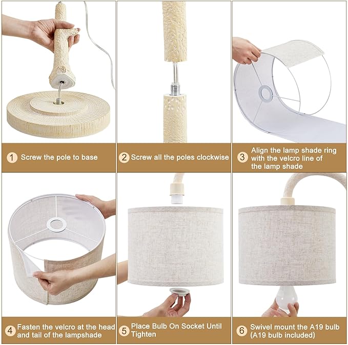 EJIAXIN Floor Lamp for Living Room - 69" Rustic Farmhouse Tall Lamp with Adjustable Color Temperatures- Country Resin Vintage Reading Light Standing Lamps for Bedroom Office Home Decor, Almond White