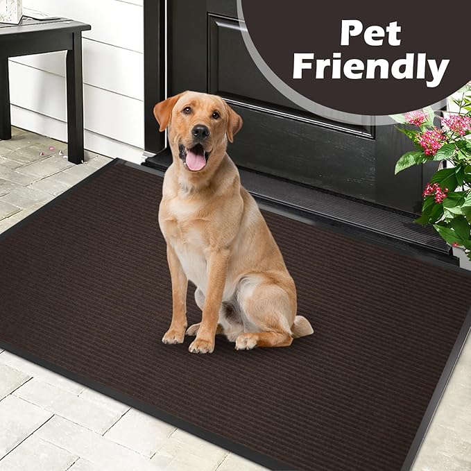 MAKUANG 48" x 36" (4' x 3') Heavy Duty Indoor Outdoor Door Mat | Durable Front Entrance Rug | Non-Slip Low Profile Welcome Mat | Stain & Fade Resistant | for Home, Patio & Commercial Use, Brown