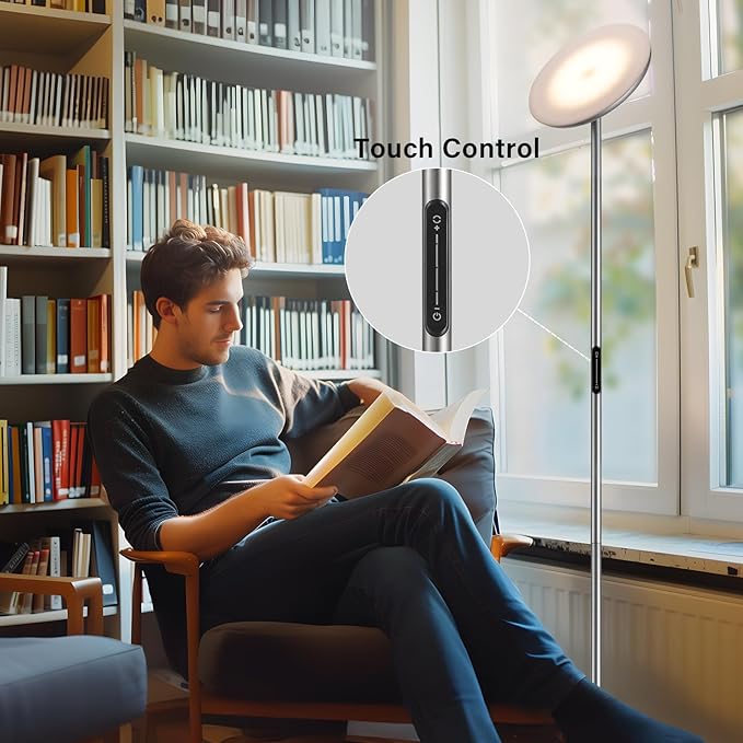 PreeOtti LED Floor Lamp with Remote, Touch Control, Fully Dimmable, Adjustable Brightness, 69 in, Deep Grey