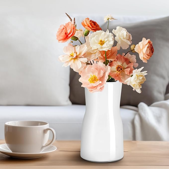 Clear Glass Flower Vases for Centerpiece Wedding Party, Crystal Glass Vase for Rustic Home Decor, Decorative Vases for Flowers for Modern Farmhouse, Glass Vase Ideal for Shelf (White)