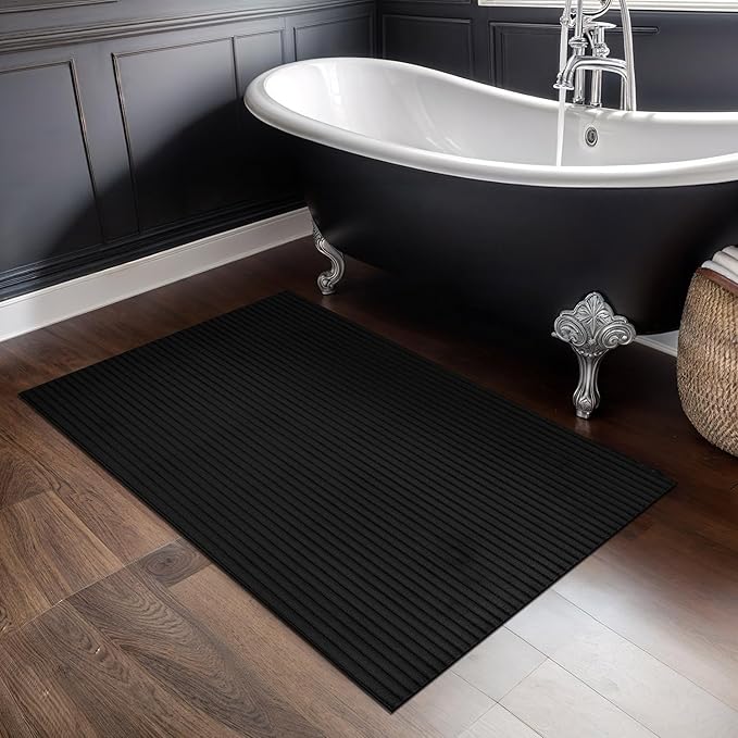 Beverly Rug Non Slip Area Rug 2 x 3 Modern Durable Ultra Soft Ribbed Indoor Rugs for Living Dining Room Office Stain Resistant Non Shedding Casual Easy Shag Indoor Carpet Black 2x3
