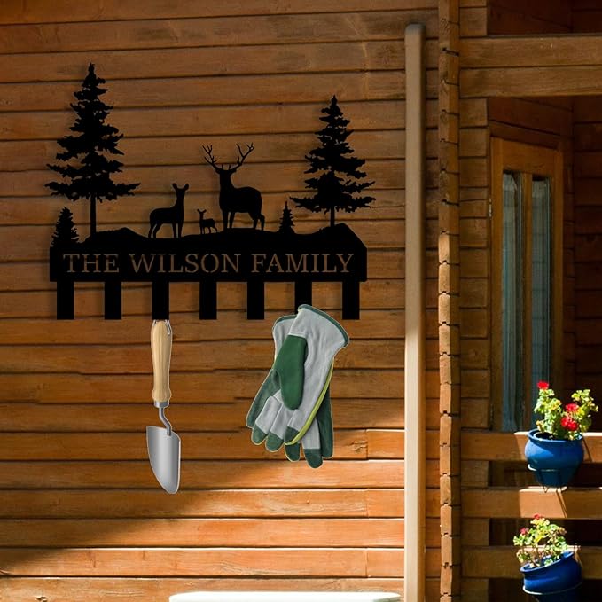 Personalized Metal Key Holder for Wall, Forest Design Rack, Metal Wall Mount Custom Name Hooks Decoration, Name Letter Wall Decoration Key Hooks, Key Hanger Decor, Key Organizer for House, Farmer Gift