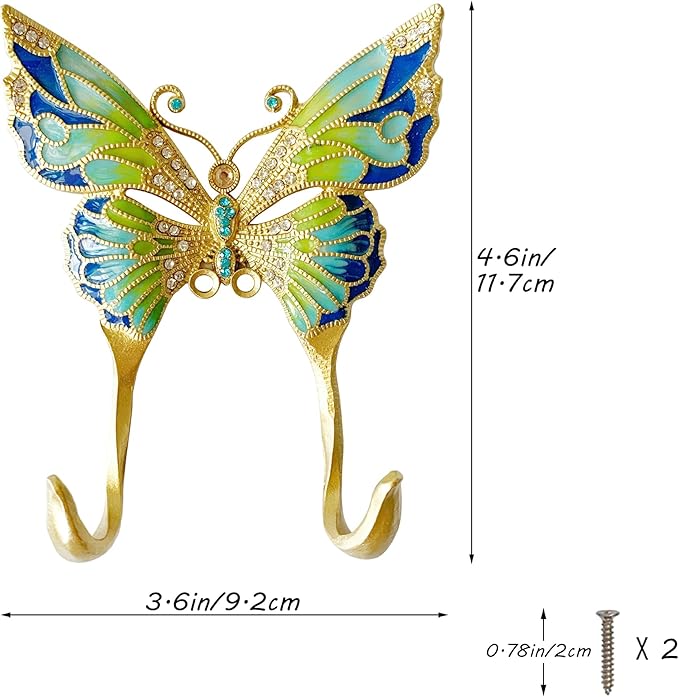 Vintage Butterfly Shaped Decorative Wall Hook Rack Hanger for Hanging Clothes Coats Towels Keys Hats, 1 Pack Antique Metal Mounted Wall Hook