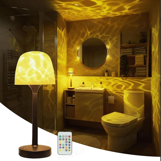 Cordless Shower Lamp,Bedside Lamp,Touch Ocean Wave Projector Light,3 Way Color Temperature,16 Color Changing Light,Dimmable,Rechargeable Aurora Night Lights for Bedroom Bathroom, Waterproof