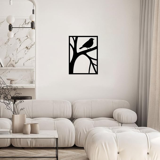 GlintHome Black Metal Abstract Wall Art Bird on Tree Branch Silhouette Bird Art Decor for Living Room Garden Bedroom Office Home Wall Decor