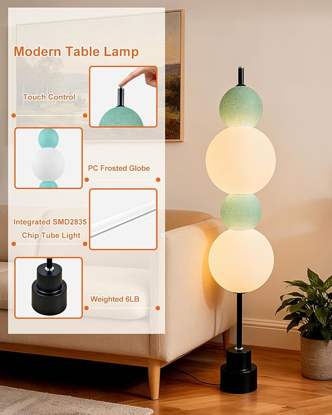 ACOHOOK Blue Globe Floor Lamp - 3 CCT (3000K/4000K/5000K) Dimmable LED, Touch Switch, Modern Tall Standing Lamp for Bedroom, Living Room, Home Office