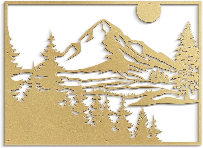 SIGNLEADER Metal Wall Art Decor Mountain Range and Pine Minimalist Modern Abstract Wall Sculpture Hangings Home Decoration for Living Room, Bedroom, Bathroom, Kitchen, Outdoor - 18" Gold