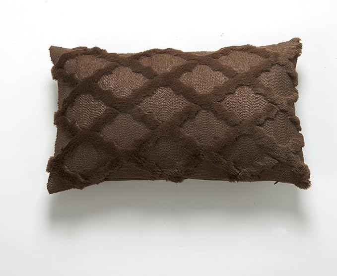 EMMTEEY Boho 12X20 Throw Pillow Covers Set of 2 - Single-Side Fluffy Stripe Stitching Embroidery, Wrinkle Resistant Pillow Case for Couch/Living Room/Bedroom Décor, Dark Khaki