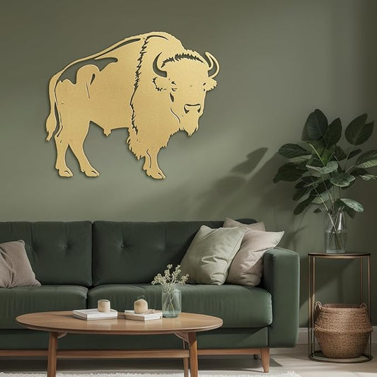 SIGNLEADER Metal Wall Art Decor Standing Bison Silhouette Minimalist Modern Abstract Wall Sculpture Hangings Home Decoration for Living Room, Bedroom, Bathroom, Kitchen, Outdoor - 18" Gold
