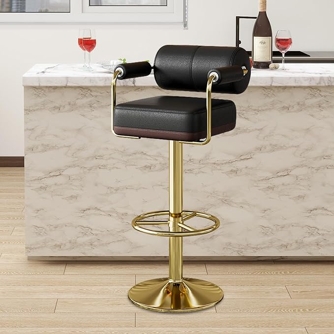 Extra Tall Bar Stools Swivel Counter Height Chair for Kitchen Island Modern Black Leather Adjustable Barstool with Arms,Black
