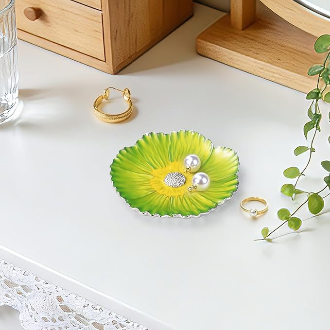 LARAINE Jewelry Dish Display Trinket Tray Flower Home Decorative Organizer Gift Necklace Earring Rings Holder Storage 3.15" (Yellow)