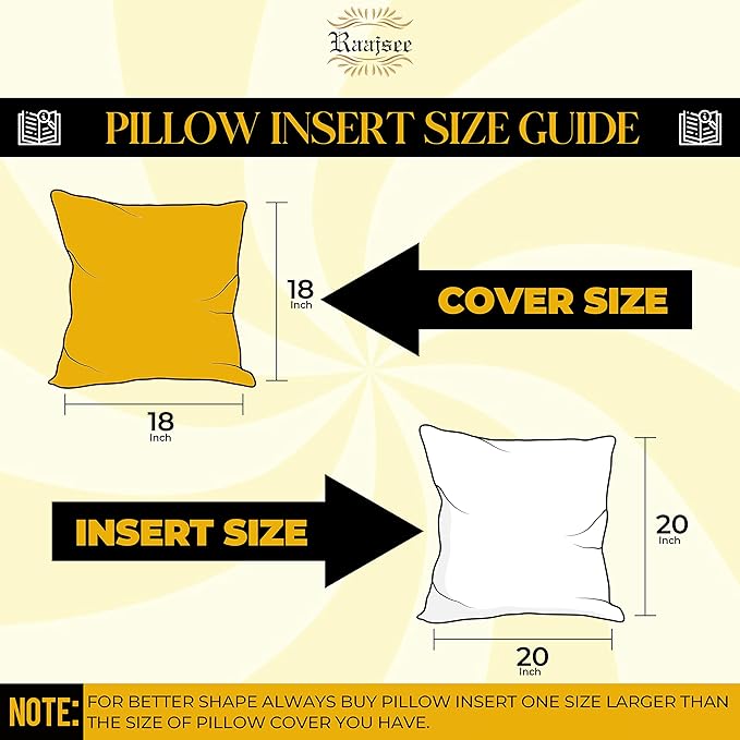 raajsee 20x20 Throw Pillow Inserts Set of 2 - Luxurious Comfort for Your Couch and Sofa | Fluffy, Soft & Durable | Perfect for Decorative Shams | Machine Washable