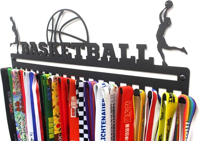 Sports Medal Hanger Display, Medal Holder Ribbon Display with Hooks, Key Holder & Award Rack for Wall, Great Gift for Kids and Adults
