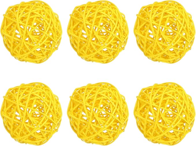 PATIKIL 3 Inch Wicker Rattan Balls, 6 Pcs Decorative Balls for Centerpiece Bowls Wedding Party Home Decor DIY Craft, Yellow