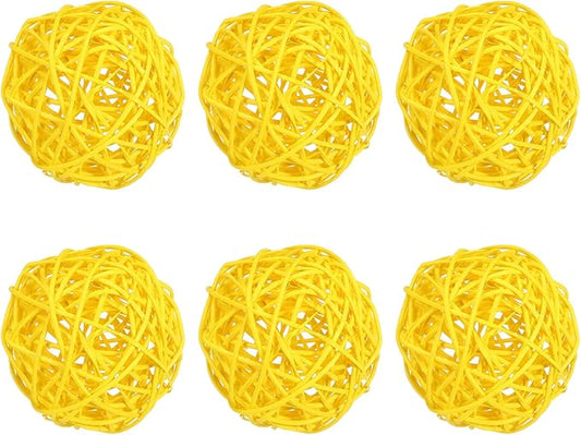 PATIKIL 3 Inch Wicker Rattan Balls, 6 Pcs Decorative Balls for Centerpiece Bowls Wedding Party Home Decor DIY Craft, Yellow